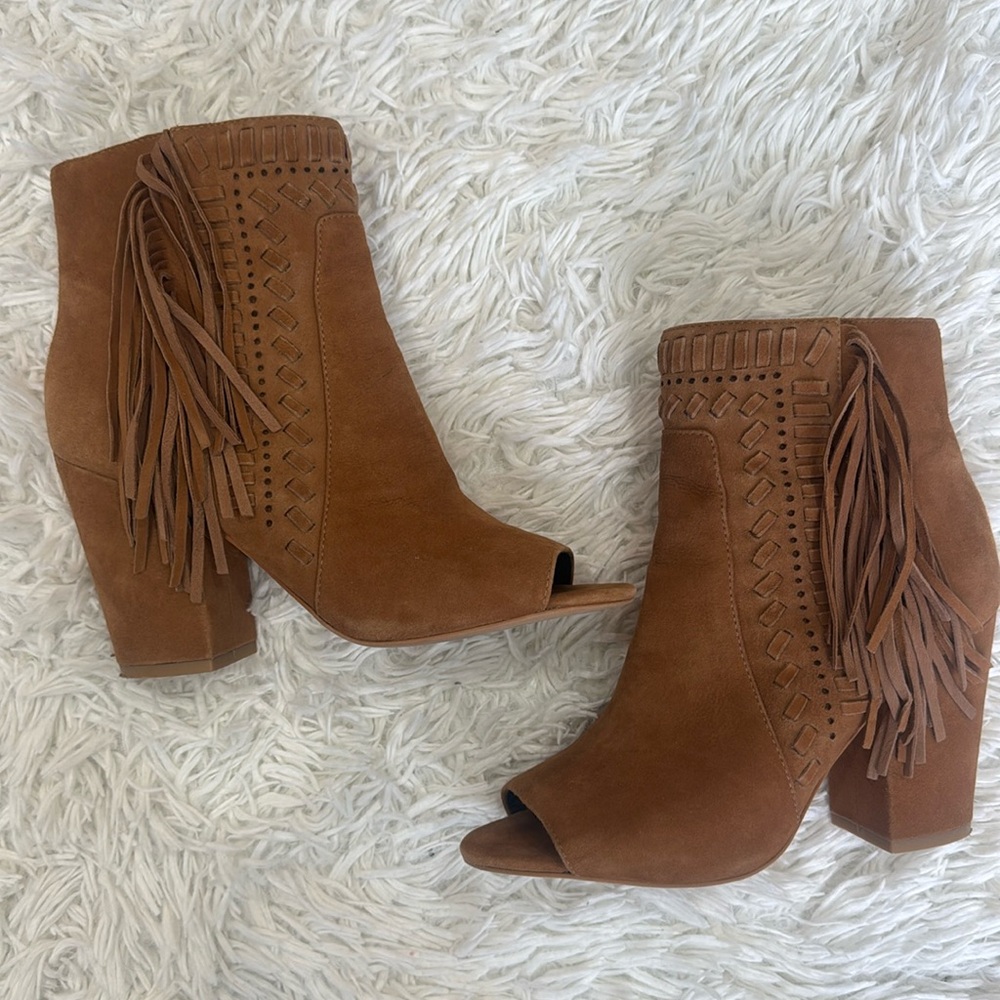 Rebecca Minkoff Iris Fringe Peep Toe Bootie Ankle Boots Size 8